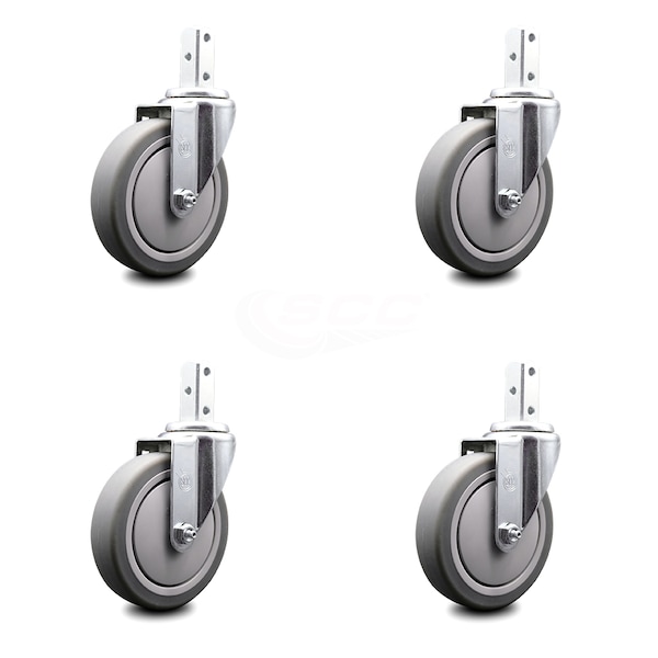 5 Inch Thermoplastic Rubber Wheel Swivel 7/8 Inch Square Stem Caster Set SCC